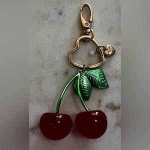 Betsey Johnson Handbag Charm Key Ring Clip Gold-Tone Red Acrylic Cherry